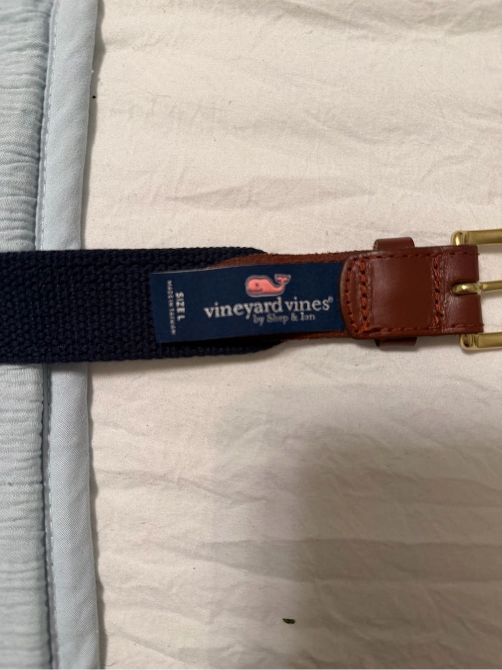 Vineyard Vines Navy Woven Leather-Trim Boy’s Belt Size L Preppy
